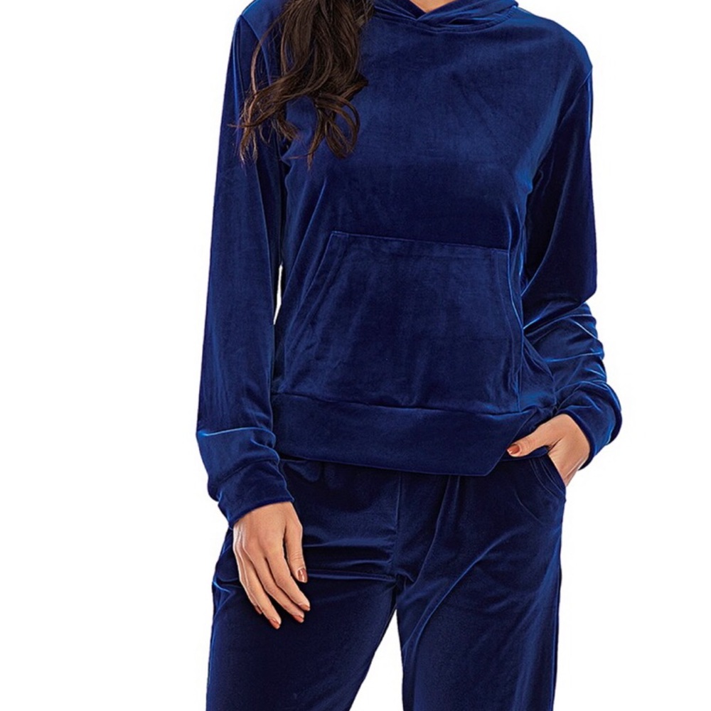 New York and Company Blue Velour Pullover Kangaroo Sweatshirt & Drawstring Pants